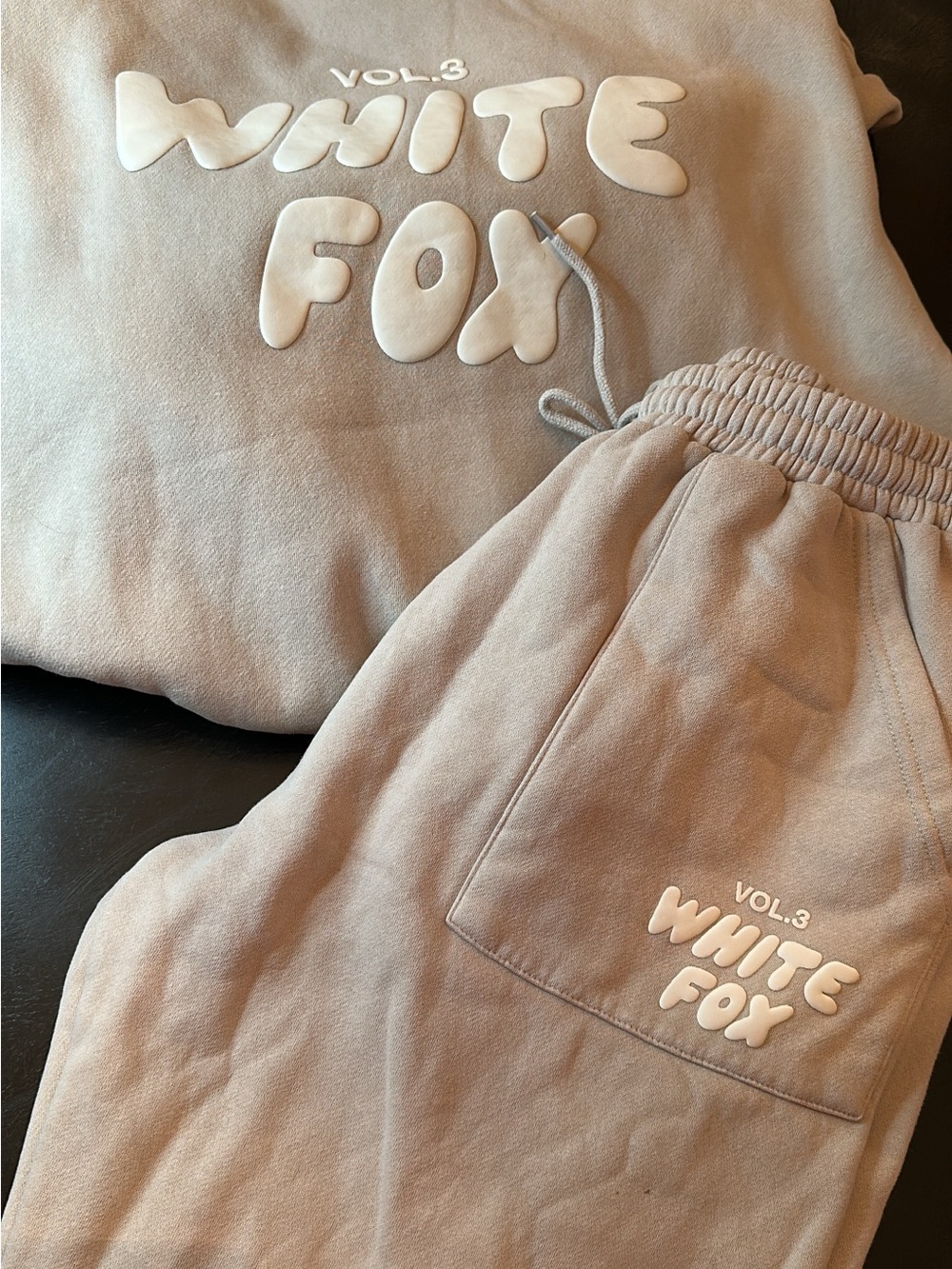 White Fox Boutique Beige Track Pants & Sweatshirt Set